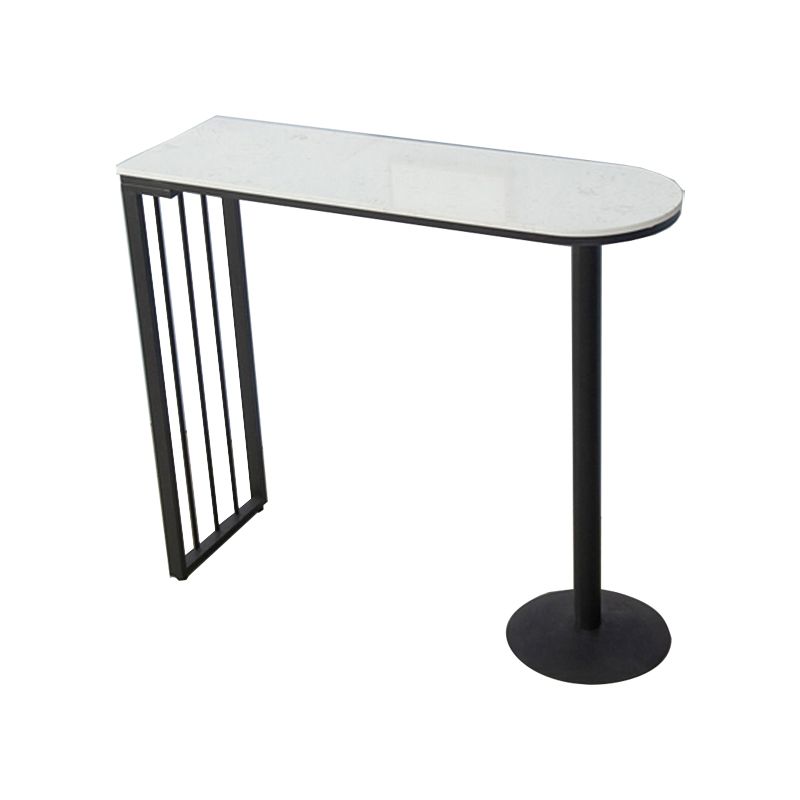 Glam White Faux Marble Pub Bar Table Indoor Iron Bar Dining Table with Double Pedestal