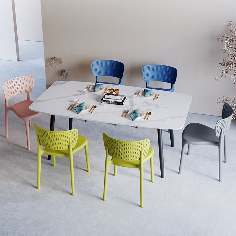 Silla lateral de plástico moderna para interiores y exteriores, silla de comedor con respaldo abierto sin brazos