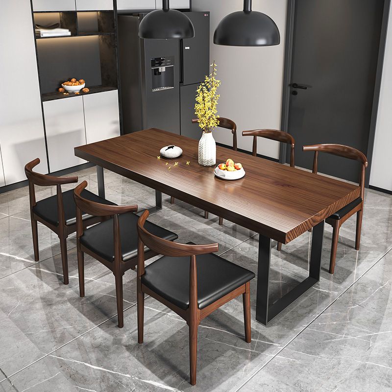 Modern Solid Wood Table Rectangular Pine Wood Dining Table with Black Sled Base
