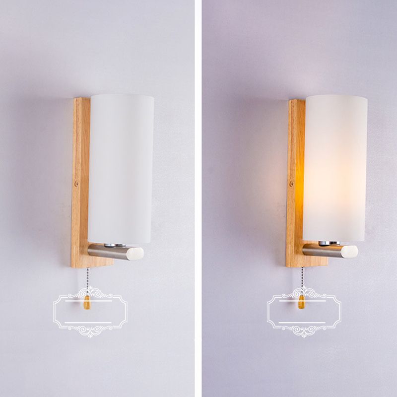 Simplicidad de sombra de vidrio blanco Lámpara de pared de madera Corredor de estilo nórdico Luz aplastante