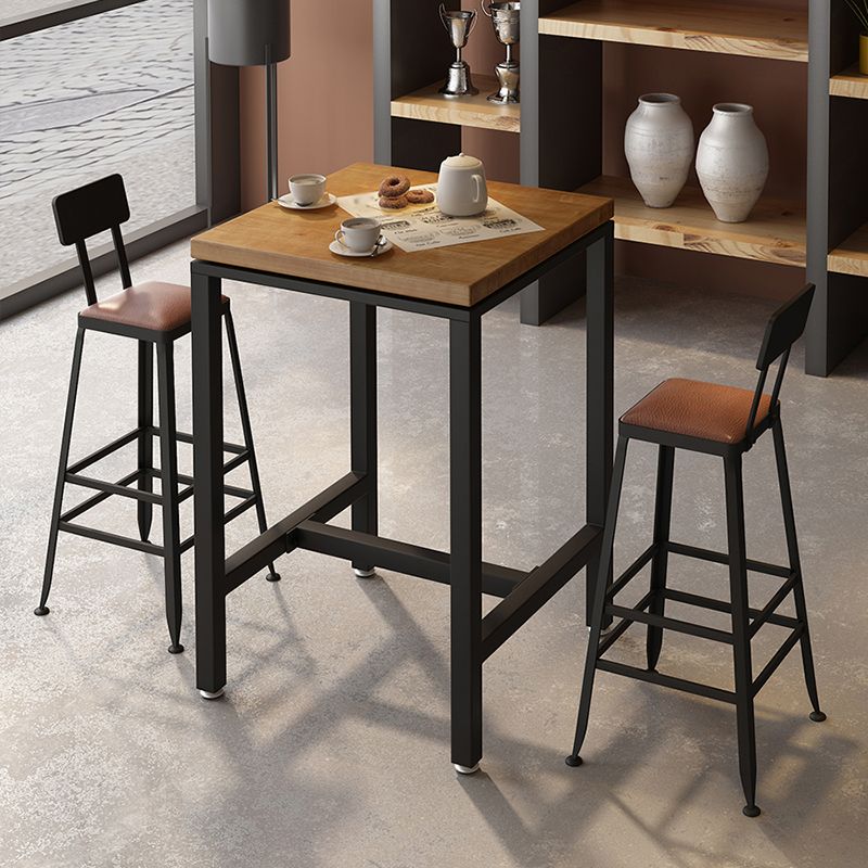 Industrial Wood Indoor Pub Bar Table Black Iron Bar Dining Table with 4-Prong Pedestal