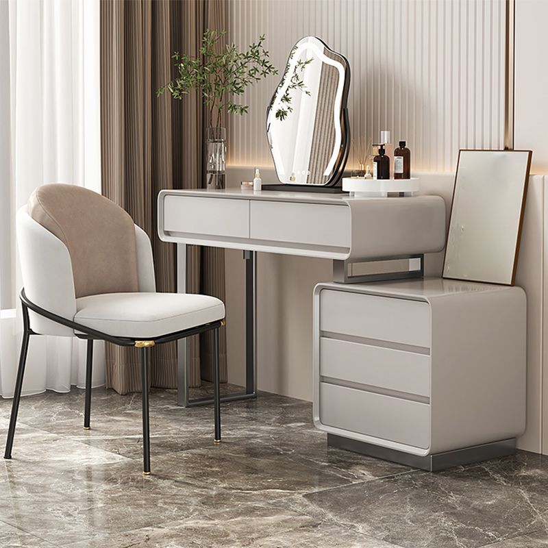 Dressing Table Gray Wooden Lighted Mirror Bedroom Contemporary With Drawer