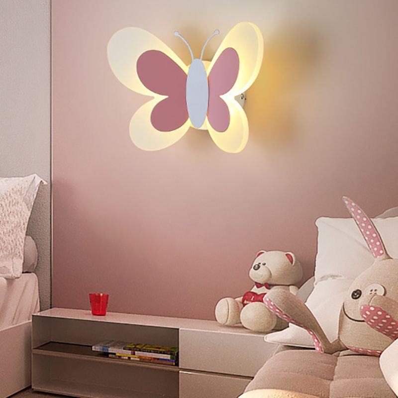 Metal Butterfly Shape Wall Light Kid Style 2 Lights Wall Mount Fixtures