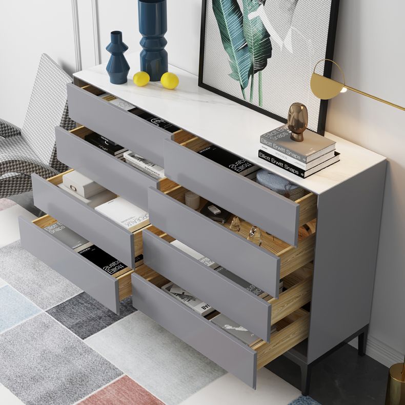 Stone and Steel Dining Server Modern 8 Drawers Buffet for Living Room