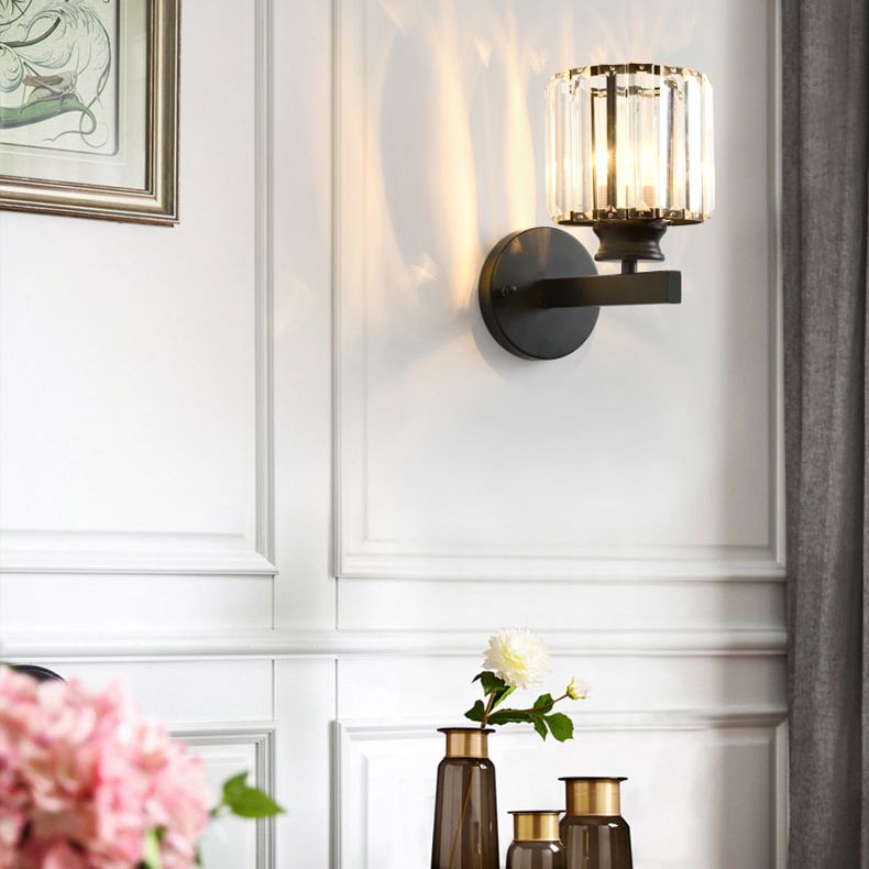 Black/Gold Crystal Wall Lamp Postmodern Wall Mounted Lighting for Bedroom Living Room