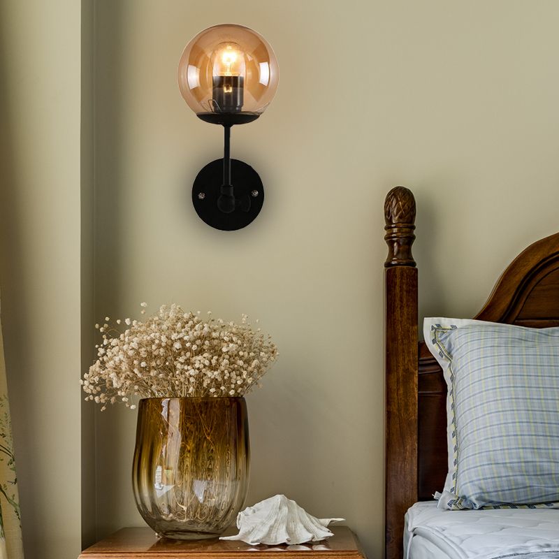 1 Bulb Wall Sconce Contemporary Black Wall Sconce Lighting with Globe Glass Shade