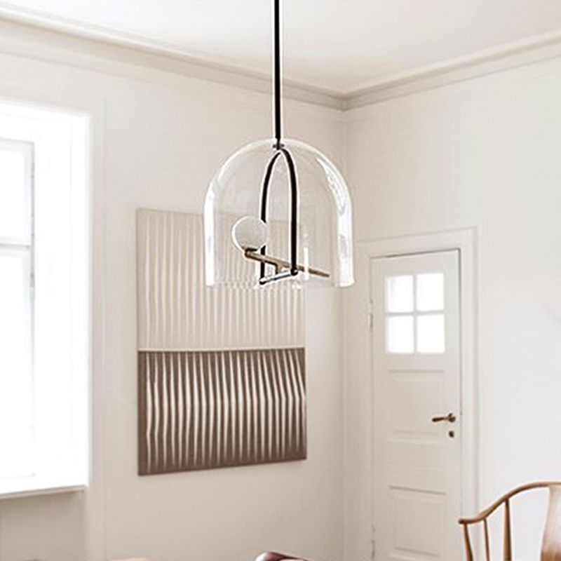 Contemporary Cylindrical Ceiling Lighting Clear Glass 1 Head Living Room Hanging Light Fixture