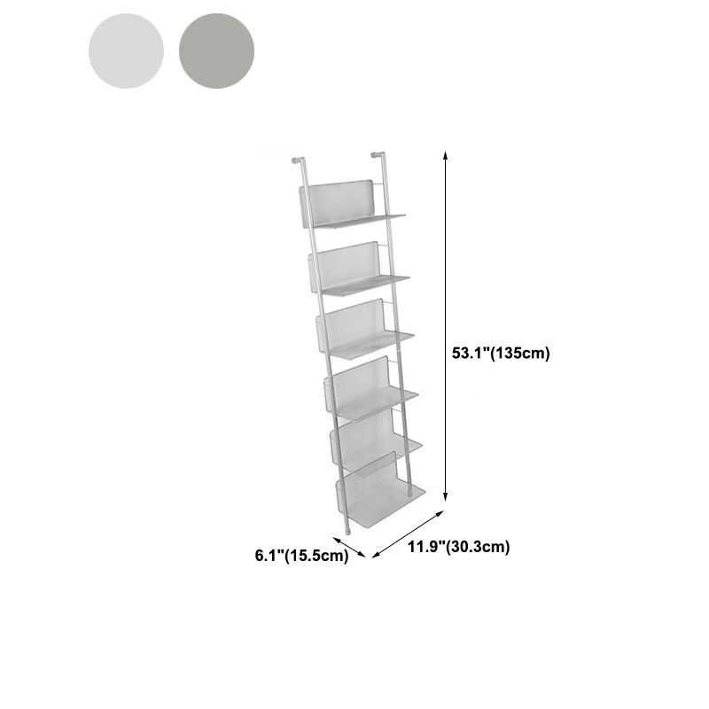 Closed Back Book Shelf Silver and White Bookcase with Shelves