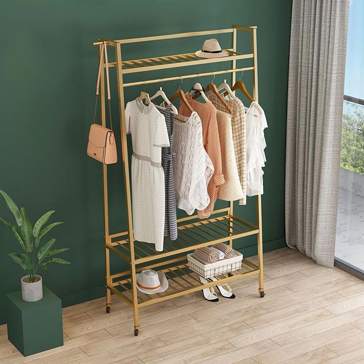 Contemporary Style Open Armoire Gold Metal Armoire with Clothing Rod