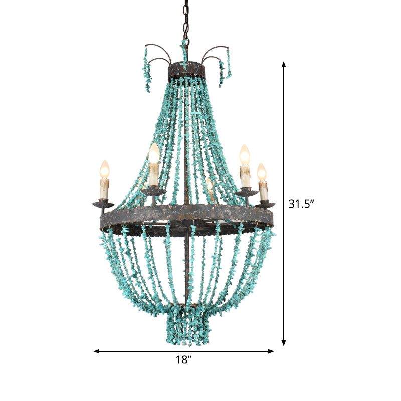 Lámpara lineal lámpara colgante tradicional 6 cabezas de techo azul luz colgante para sala de estar