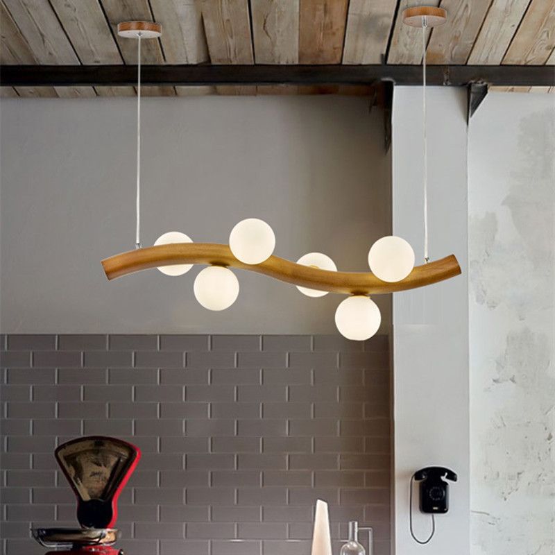 Contemporary 6/8/10-Light Brown Kitchen Island Lighting Wooden Island Pendant Lighting