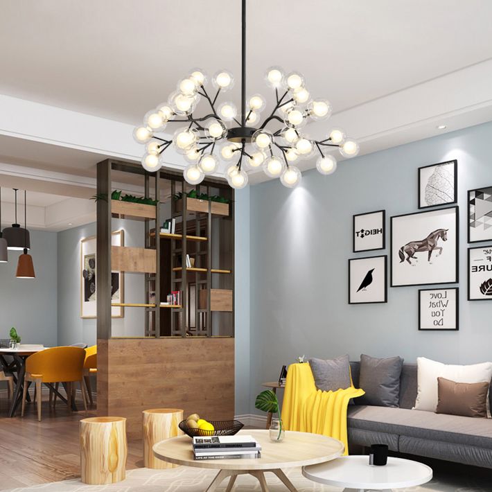 Luz colgante de luciérnaga de hierro forjado en simplicidad moderna Sputnik lámpara colgante ajustable para sala de estar