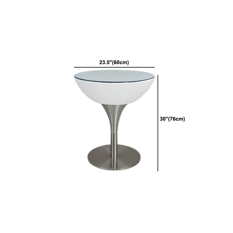 Modern White Plastic Counter Table with Round Table Top Silver Pedestal Table