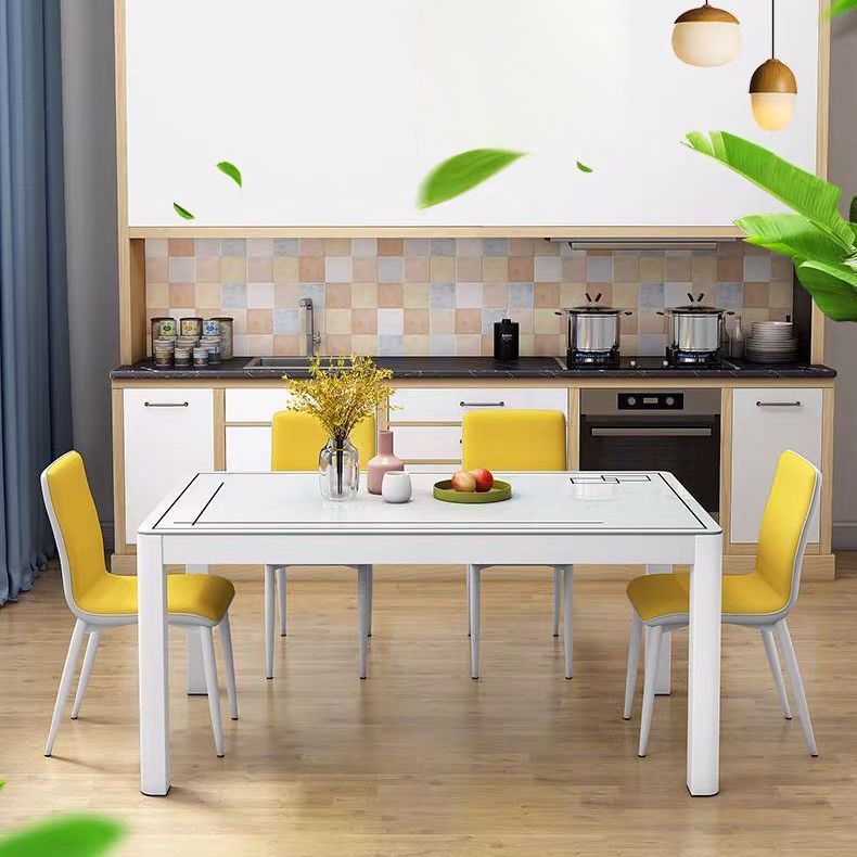 Modern White Glass Dining Table Rectangle Dining Table for Kitchen