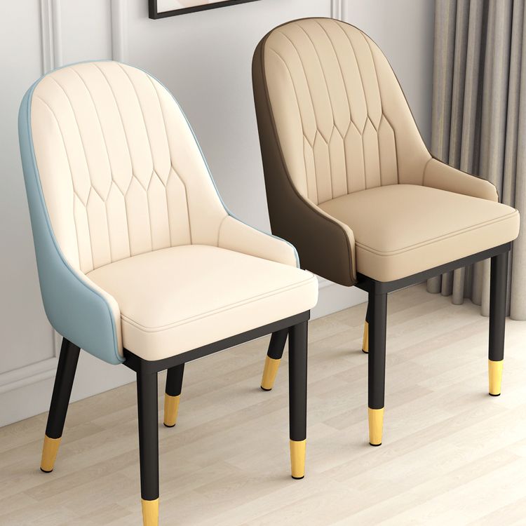 Sillas de comedor de metal Glam, sillones tapizados de piel sintética de tela