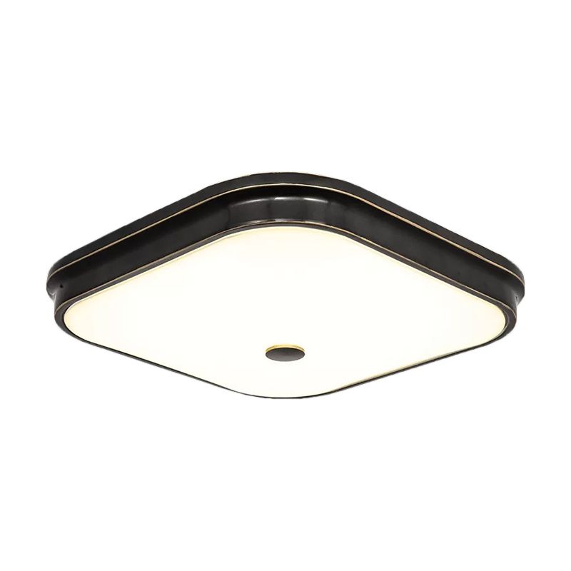 Black LED Flushmount Lighting Countryside Cream Glass Square Flush Mounted Lamp, 12"/16"/19.5" Wide