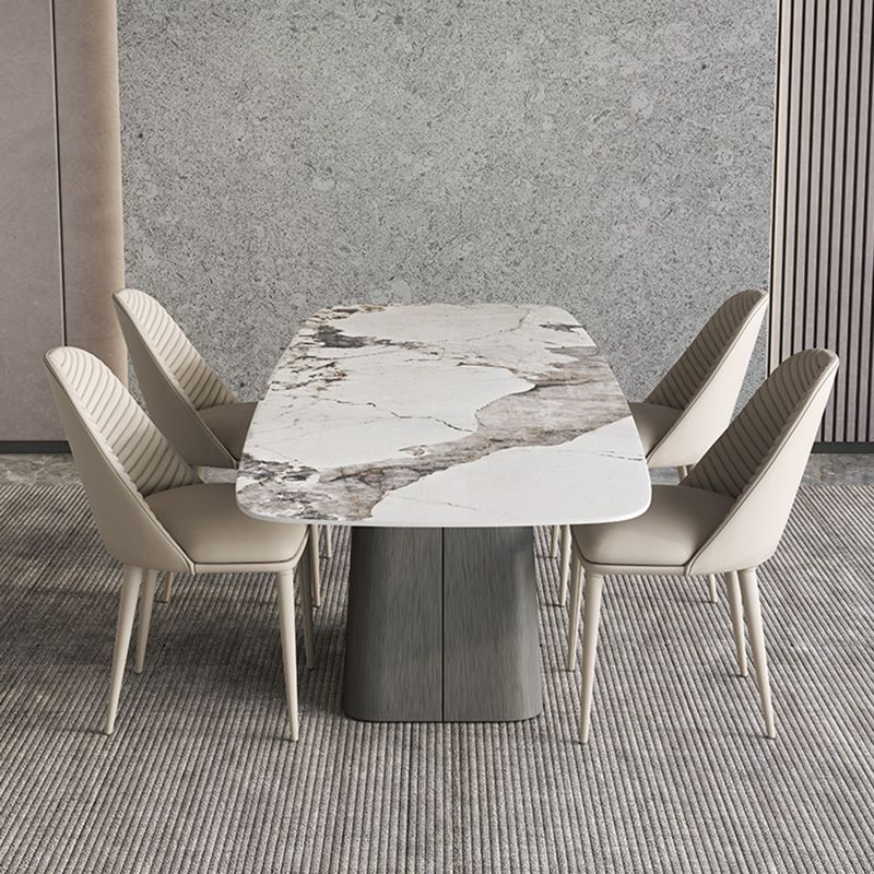 Minimalist Sintered Stone Dining Room Set with Black Base Formal Dining Table Set