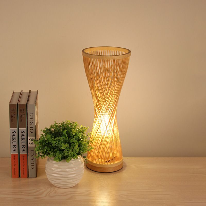Lampes de chevet de sablier en bambou bambou à tête simple de bureau de bureau pour chambre à coucher