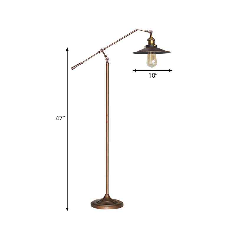 Sala de estar acampanada de metal de piso 1 cabeza lámpara de pie de estilo industrial en negro/bronce, 10 "/12" de ancho
