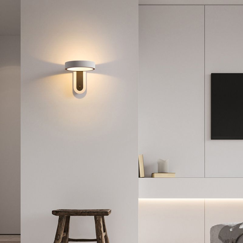 Round Shade Metal Wall Sconce Modern Style Single Light Wall Mount Lighting in Gray