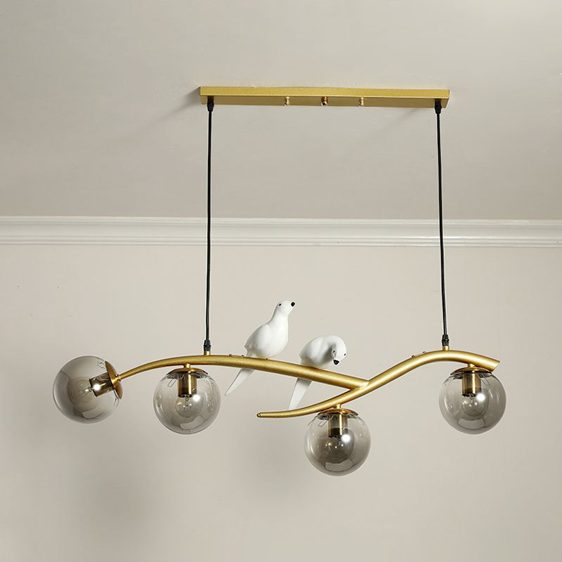 Modern Creative Globe Island Pendant Light Wrought Iron 4-Light Hanging Lamp with Glass Shade