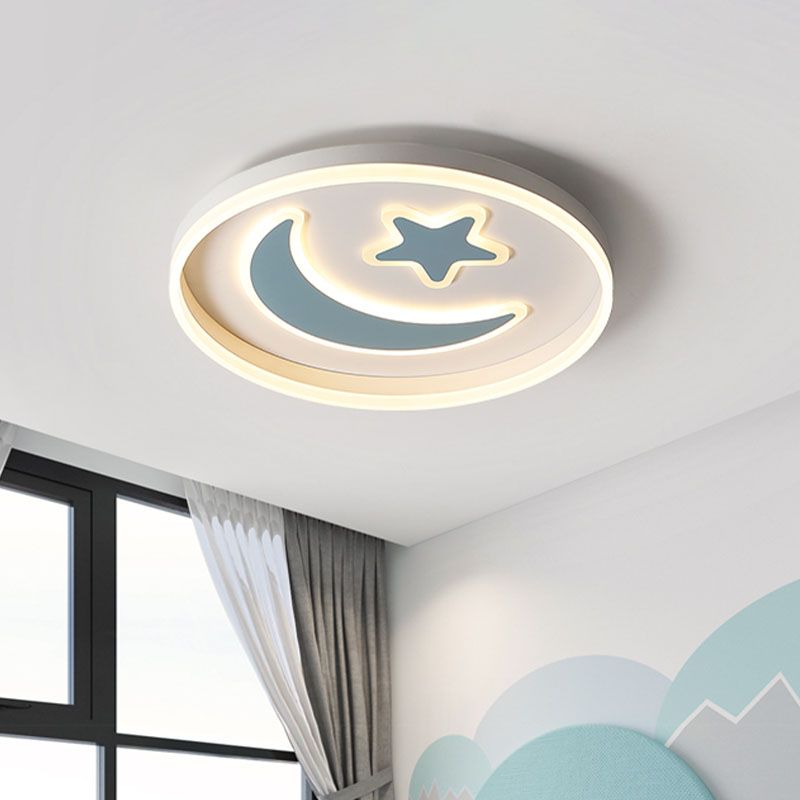 Éclairage LED encastré pour chambre à coucher, luminaire encastré blanc/rose/bleu pour enfants avec abat-jour en acrylique lune et étoile