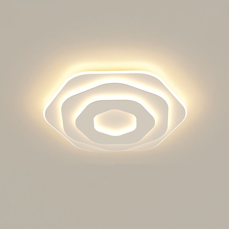 Modern Flush Light Fixtures Hexagon Iron 1 Light Flush Mount Lamps in White