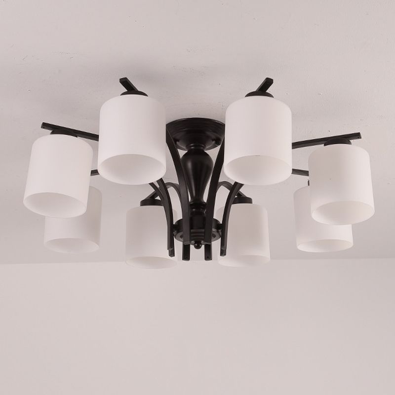 Cylindre en verre semi-flush Mount Noir Multi Light Traditional Plafond Light pour le salon