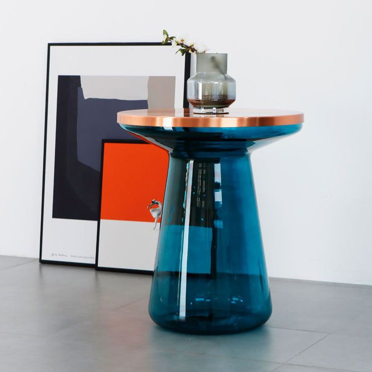 20.47" Tall Mid-century Style Side End Table Glass Pedestal Round Sofa Side Accent Table