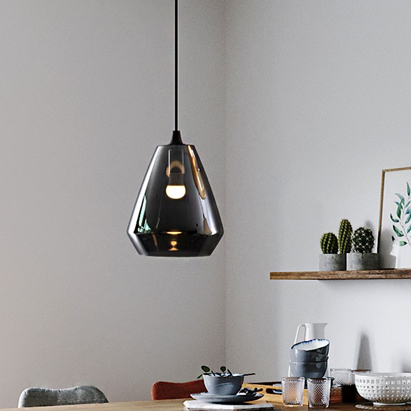 Diamond Suspension Pendant Modernist Cream/Amber/Smoke Glass 1 Light Hanging Lamp Fixture for Dining Room