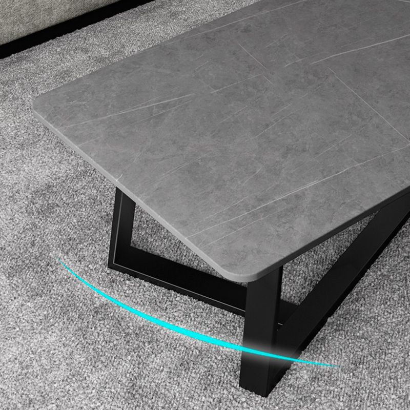 Glam Stone Coffee Table with Black Steel Base and Rectangle Top