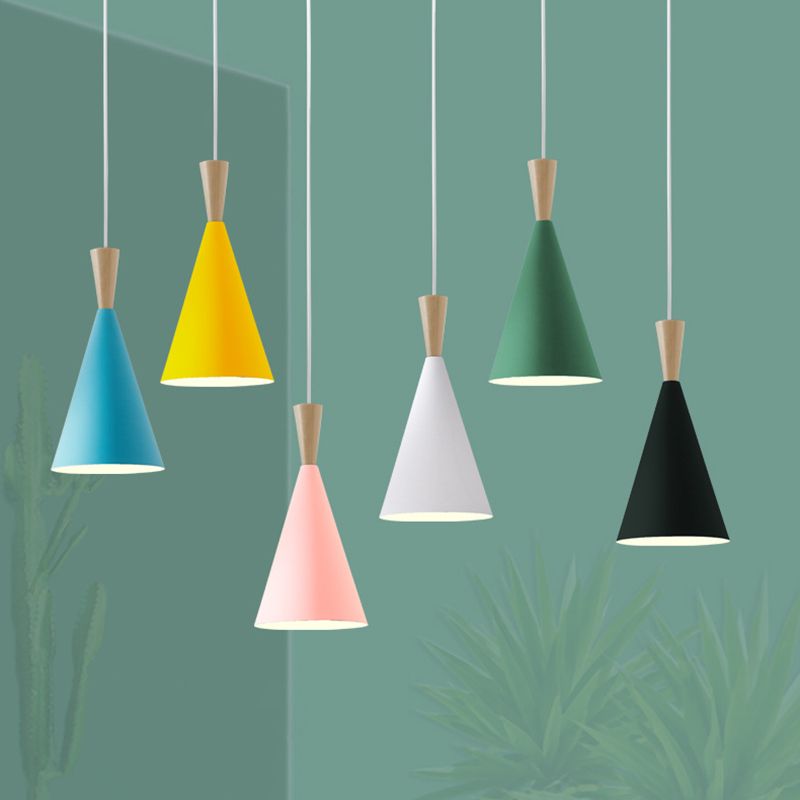 1 Light Metal Pendant Lighting Fixtures Modern Tapered Dining Room Hanging Pendant Lights