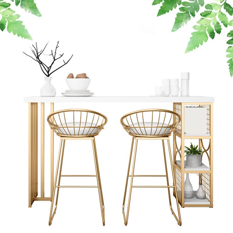 Glam Round Bar Stools Gold Metal Dining Stools with Footrest