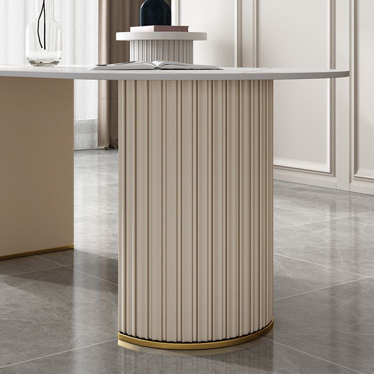 Tavolo da pranzo ovale moderno tavolo da pranzo in pietra sinterizzato con doppio piedistallo bianco