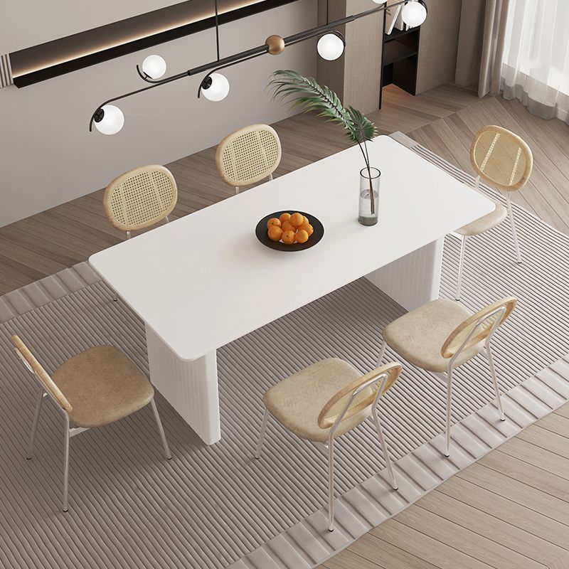 Modern 1/2/5/7 Pieces Dining Chairs Set Rectangle Stone Furniture in White