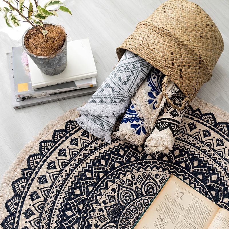 Multi Colored Bedroom Rug Relaxing Geometric Printed Area Carpet Jute Easy Care Pet Friendly Indoor Rug