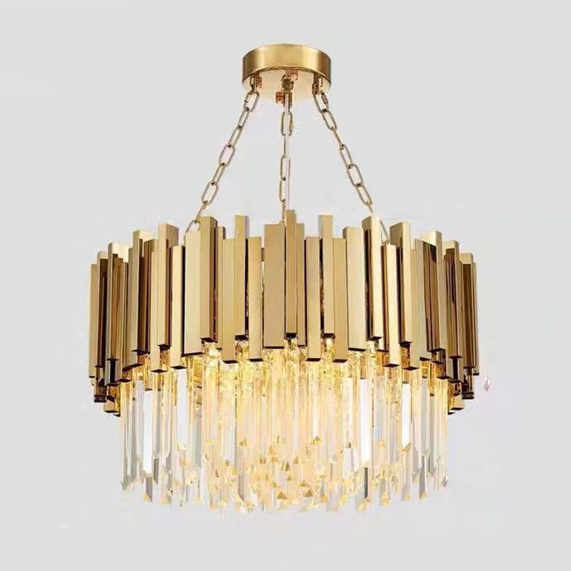 Modern Style Pendant Light Fixture Crystal Living Room Chandelier in Gold