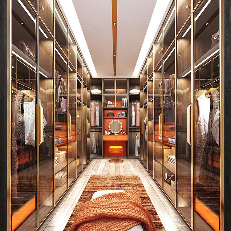 Modern Black Wardrobe for Home Mirrored Finish Cabinet with Glass Doors