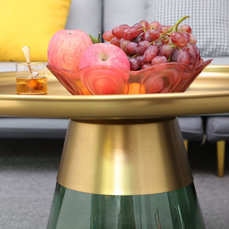 Mid-century Modern Metal Tray Top Glass Base Round Coffee Table