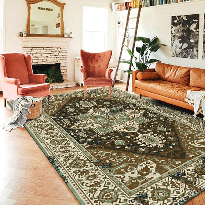 Vintage Rectangle Polyster Medallion Print Bedroom Area Rug Non-Slip Backing