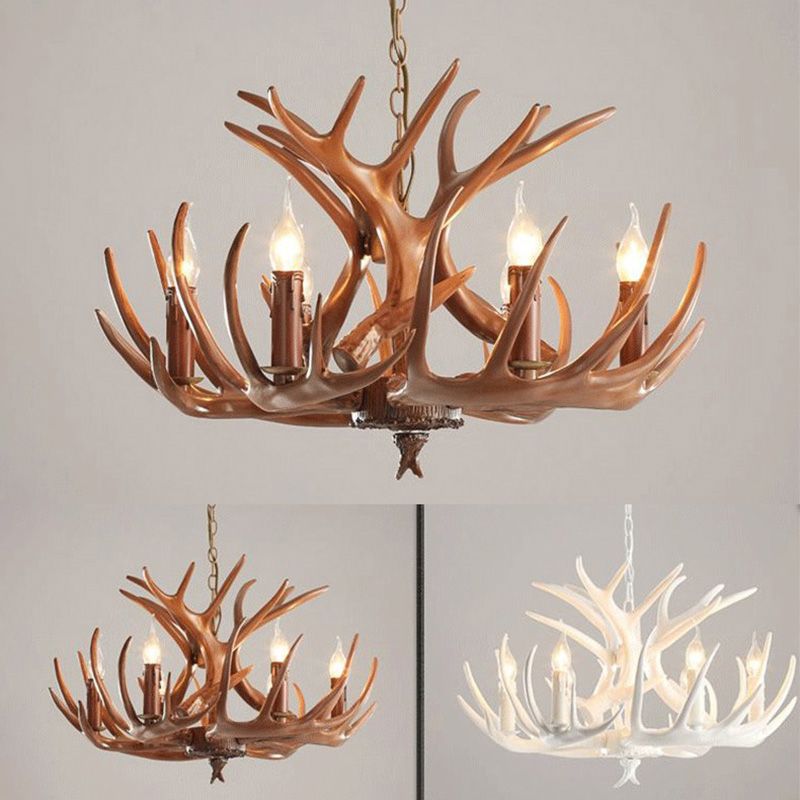Adjustable Hanging Chain Chandelier Light Traditional Rustic Antler Plastic Ceiling Pendant for Restaurant