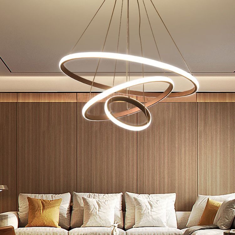 Modern Chandelier Lights Multiple Rings Hanging Ceiling Lights Metal Chain Chandelier
