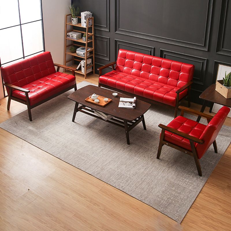 Brown Modern Biscuit Back Genuine Leather Standard Sofa 27.56"High Square Arm Sofa
