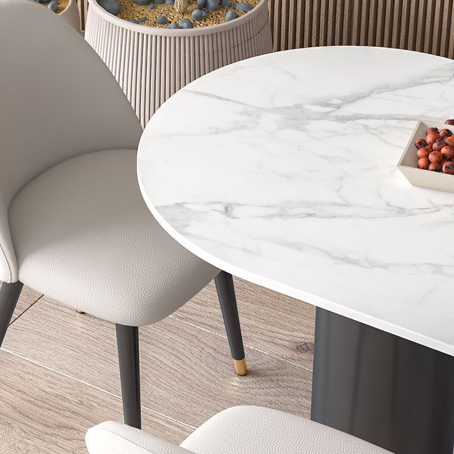 Metal Contemporary Free Form Dining Table Sintered Stone Table with Black Legs