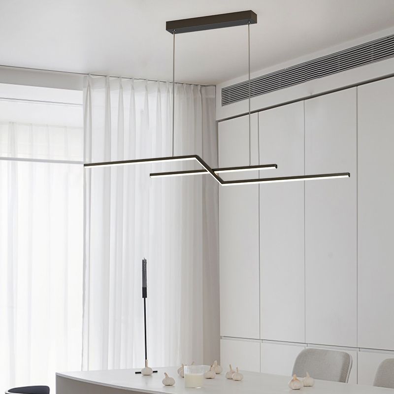2 Light Linear Island Lighting Modernism Metal Chandelier Light Fixture for Dining Room