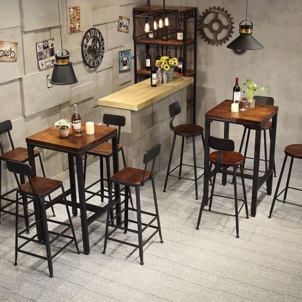 Industrial 1/3/4/5 Pieces Bar Table Set Square Pine Wood Counter Table for Cafe