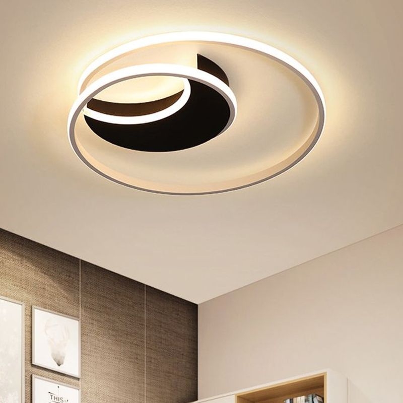 Spiral Flush Ceiling Light Simple Acrylic 16"/19.5"/23.5" Wide LED White/Black Flush Mount Lighting in Warm/White Light