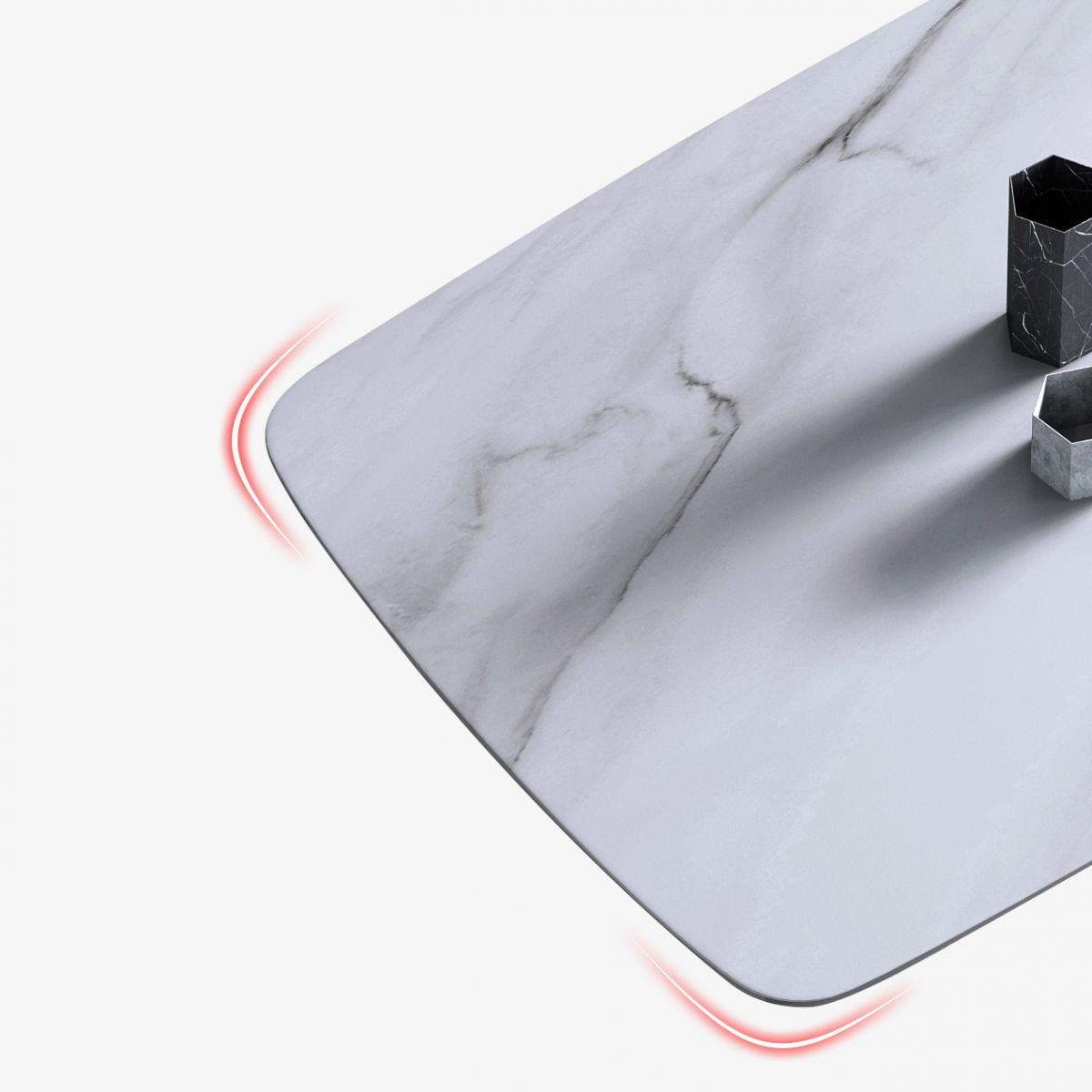 Contemporary Style Sintered Stone Dining Table with White Fixed Table and Gold Trestle Base