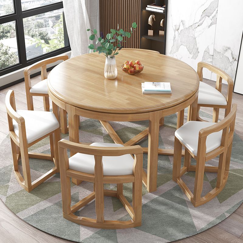 Round Solid Wood Dining Table Set 1/7 Pieces Dining Set for Kitchen