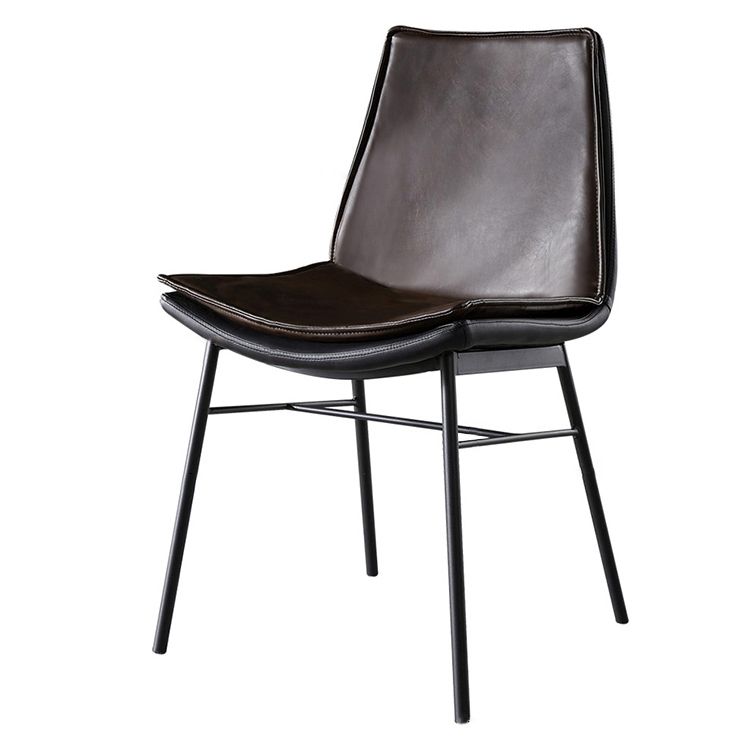 Sillas de comedor de cuero de estilo industrial Sillas laterales sin brazos con respaldo sólido (juego de 2)